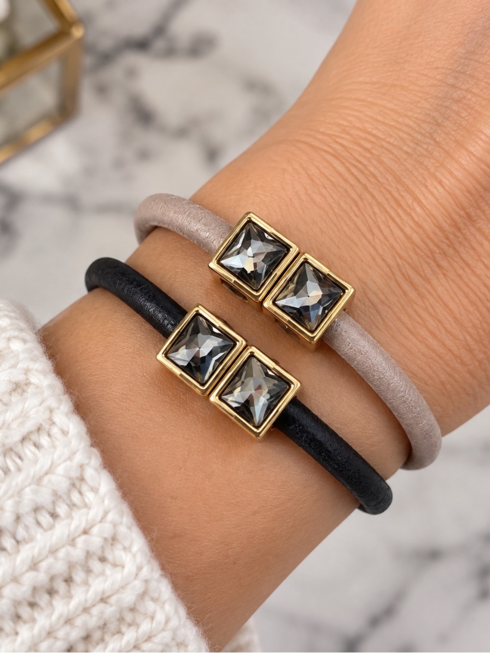 Magnetic Crystal Cube Cuff Bracelet‎ Set